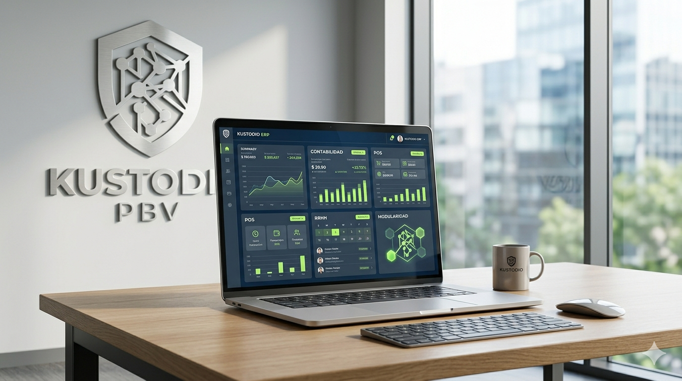 Kustodio ERP en accion — dashboard de gestion empresarial